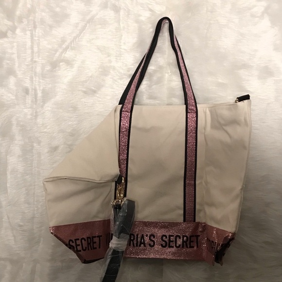 NWT Victoria Secret Large Weekend Canvas Tote - Picture 4 of 5
